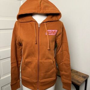 Marvel Burnt Orange Hoodie Pink Logo NWT + Marvel Groot Plush Doll Collectible